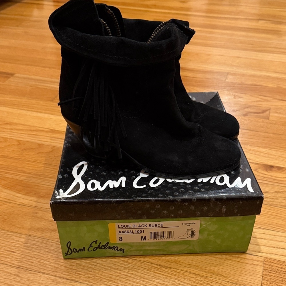 Sam Edelman Black Suede Fringe Boots